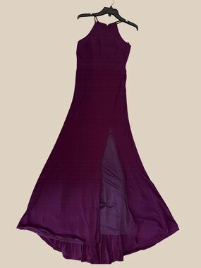 NWT JUMP Apparel Juniors Eggplant Burgundy Halter Slit Maxi Prom Dress Size 5/6